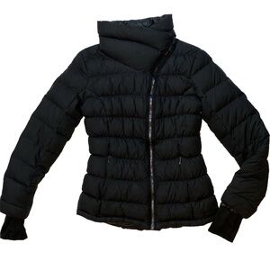 Athleta Women's Black Quilted Collar Zip Up Puffer Coat Jacket Size S Zip Pocket